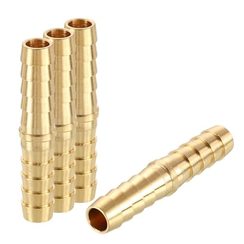 Image of Rebower 4 Pack Brass Hose Barb Adapter, 5/16" Barb to 5/16" for Industrial, Automotive, Fluid Transfer, Home Gardening, and Water Treatment