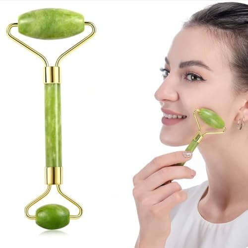 Image of New LUXECARE Jade Face Roller Anti-Breakage Stainless Steel Facial Massager for Face, Eyes & Neck Care, Jawline Sculpting & Puffiness Reducing Skin Care Gift for Women & Men (Green)