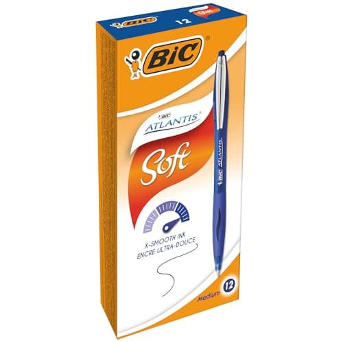 Image of Bic 902132 Atlantis Soft Ball Pens Medium Point (1.0 mm) - Blue, Box of 12