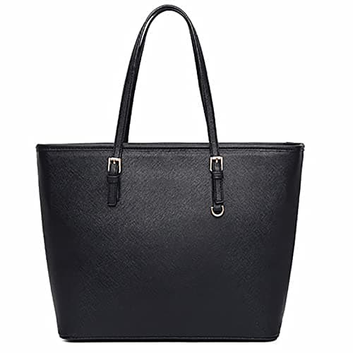 Image of Women Tote Bag Black Handbag: Ladies Handbags Shoulder Bags Large Faux Leather Designer Handbags Top-Handle Bags Purse with zip Fashion Big Compartments Shopper Bag for School Work Casual (Black Set)