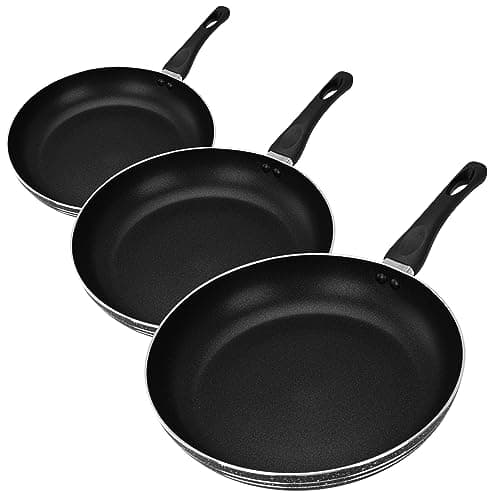 Image of Royalford Fry Pan Set of 3, 22 Cm, 24 Cm & 28 CM- Aluminium Non-Stick Frying Pan Induction Hob Egg Omelet Pan - Saute Pan with 3-Layer Construction & Cool Touch Bakelite Handle, Black
