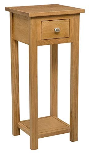 Image of Hallowood Furniture Waverly Oak Tall Side Table with Drawer and Shelf, Solid Wooden Small Console Table in Light Oak Finish, Lamp, Telephone, Tall Plant Stand for Hallway & Living Room