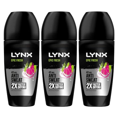 Image of Lynx Epic Fresh Antiperspirant Roll On for Men 50ml Pack of 3 48H Sweat & Odour Protection Fast Drying Mens Roll On Deodorant Travel Size Lynx Antiperspirant Roll On