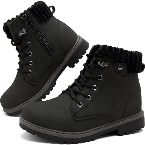 Image of situkeke Boys Girls Ankle Boots Walking Hiking Boots Side Zipper Lace Up Kids Ankle Booties Waterproof Kids Trainers High Top Outdoor Footwear,Black,EU37