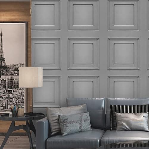 Image of Baketron Grey Panel Wallpaper Wood Panelling Wallpaper 3D Wood Panel Effect Wallpapers Retro Tartan Neutral Art Deco for Living Room Feature Wall Bedroom Ceilings