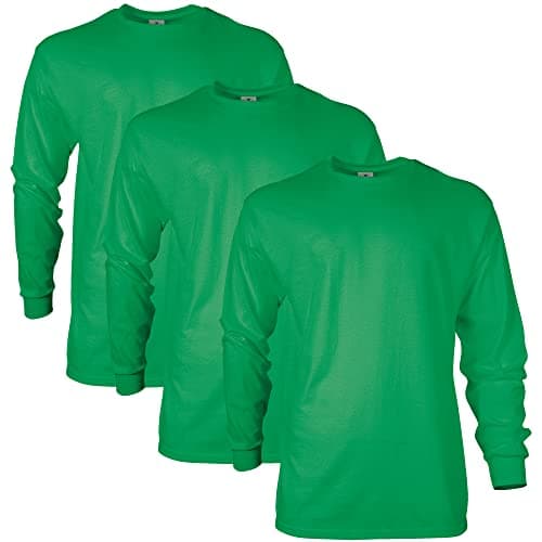 Image of Gildan Unisex's Ultra Cotton Long Sleeve T-Shirt, Style G2400, Multipack, Irish Green (3-Pack), S (Pack of 3)