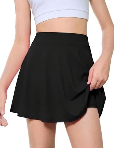 Image of Arshiner Girls Skirts Skort Sport Tennisskort Black Kids High Waist School Skirt with Inner Shorts Pockets 6-7 Years