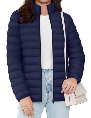 Image of TACVASEN Womens Quilted Jacket Casual Full Zip Jackets Winter Outdoor Water-Resistant Warm Down Coats without Hood Navy Blue,M