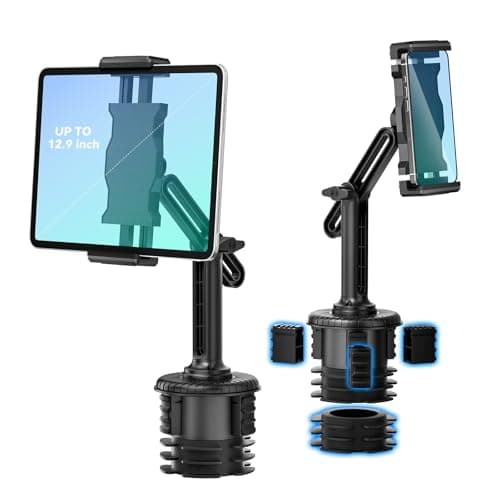 Image of KDD Car Cup Holder Tablet Mount,Adjustable Arm iPad Holder Stand for Car Truck SUV Mount,Universal Car Cup Cradle Phone Stand Fit for for 4.7-13” iPad Pro Air Mini,Galaxy,Switch,Travel Accessories