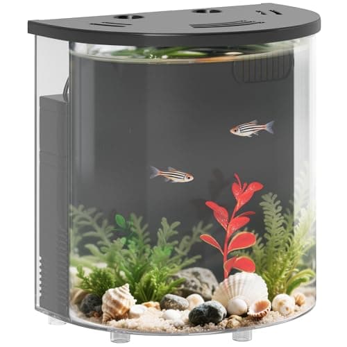 Image of PawHut Fish Tank, 3L Nano Aquarium Starter Kit with Filter System, LED Light, Small Fish Tank for Betta, Shrimp, Black