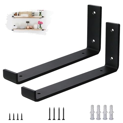 Image of VTOPVMAX Scaffold Board Shelf Brackets 2 Pack - 5mm Thick Steel Heavy Duty Shelf Supports with Lips for 12 x 4 Inch (30cm x 10cm), Industrial Rustic Black Wall Shelf Brackets Kit