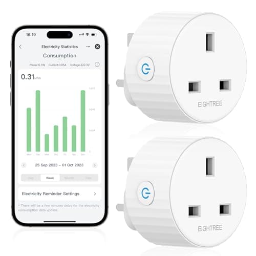 Image of Smart Wifi Plug EIGHTREE, Alexa Wifi Plugs, Smart Plugs that Work with Alexa, Google Home and SmartThings, WIFI Smart Sockets with Remote Control and Timer Function, 2.4GHz Wi-Fi Only, 13A (2 Pack)