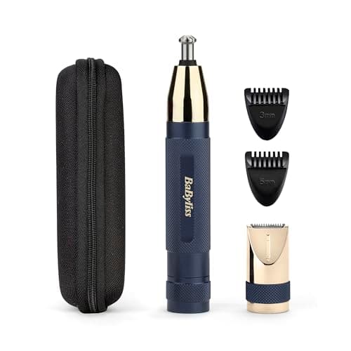 Image of BaByliss Super-X Metal Series Nose Trimmer, Ear Eyebrow Hair Trimmer for Men, Grooming Kit, Gifts for Men (Gold/Blue)