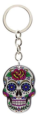 Image of bluebubble DIA DE LOS MUERTOS Sugar Skull Keyring on Gift Card (White Death Mask - Tattoo Rose)