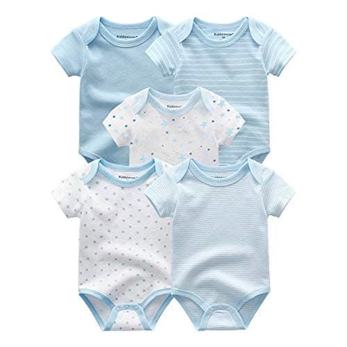 Image of Kiddiezoom Baby Bodysuits 5-Pack, Short Sleeve Rompers Boys Girls Sleepsuit Summer Cotton Infant Onesie Clothes