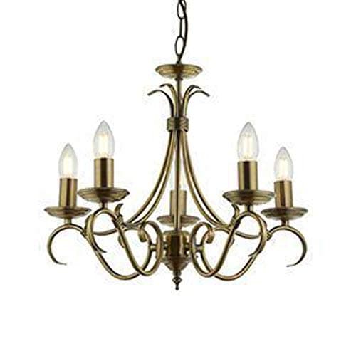 Image of Endon Bernice Antique Brass 5 Light E14 Candle Semi Flush Dimmable Ceiling Light