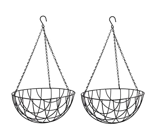 Image of Unibos Home and Garden 2 x Hanging Baskets 16" Inch (40cm) Green Wire Plant Holder