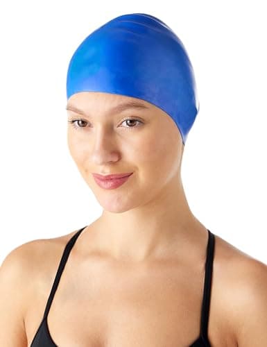 Image of Amazon Basics Unisex Wrinkle-Free Silicone Swim Caps, One Size, Blue