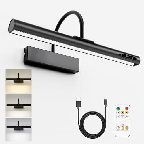 Image of HARPER LIVING Rechargeable Picture Light with Remote, Dimmable and 3 Colour Temps, Battery Operated Wall Light with Timer & Memory, LED Display Lamp for Dartboard Pictures Frame Gallery-Black