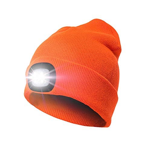 Image of enjoydeal USB Rechargeable Beanie Hat Lighted Knit Hat Hands Free 4 LED Beanie Cap for Camping Grilling Running Walking Orange
