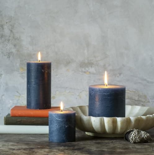 Image of Inky Blue Pillar Candle 3 Sizes, Rustic Coloured Unscented Navy Blue Chunky Coloured Candles, Dark Blue Candles, Rustic Lighting, Tall Coloured Pillar Candles (Small: 7 x 7.5cm)