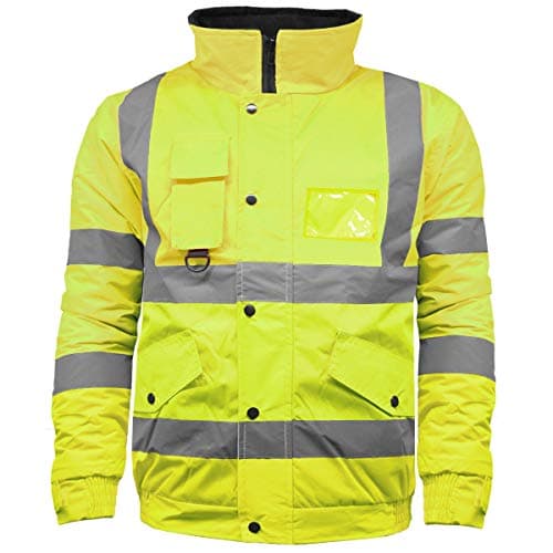 Image of High Visibility Safety Security Reflective Protective Waterproof Workwear Bomber Jacket Fluorescent (M, Fluorescent Yellow)
