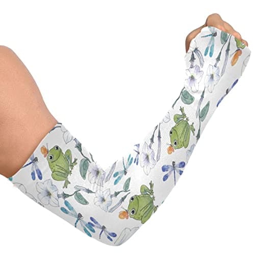 Image of JUNZAN Watercolor Butterfly Dragonfly Cooling Arm Sleeves for Gardening Farmers Defense UV Sun Protection Outdoor Activity, Watercolor Frog Flowers Dragonflies, One size