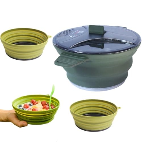 Image of Camping Pan Set - Collapsible Equipment, Heat Resistant Stainless Steel Utensils Silicone Heat Resistant Tool Disk Kit Caravan Hiking Outdoor Travel Apartment