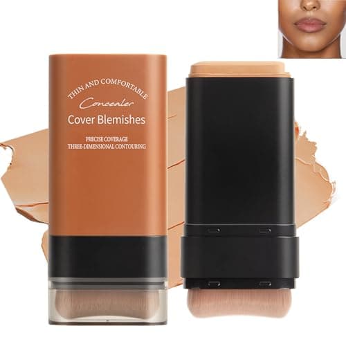 Image of Foundation Stick with Built-in Brush, Full Coverage Waterproof Long Lasting Concealer Cream Foundation for All Skin Types (5#Deep Wheat)