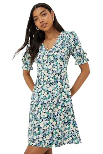 Image of Dorothy Perkins Floral Short Sleeve V Neck Jersey Mini Dress, 10, Multi