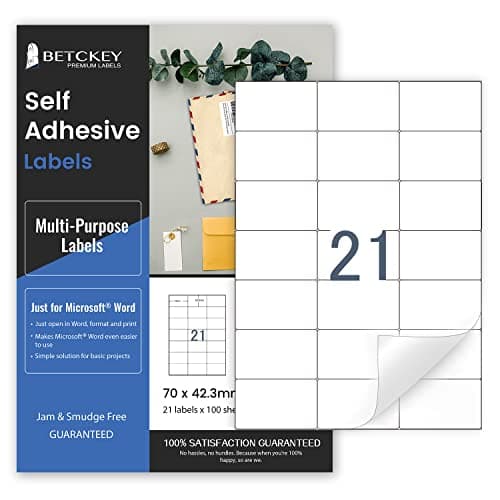 Image of 100 Sheets, A4 Sticker Paper, 21 Square Labels per Sheet, Printable Self Adhesive Labels for Inkjet & Laser Printer, 70 x 42.3mm