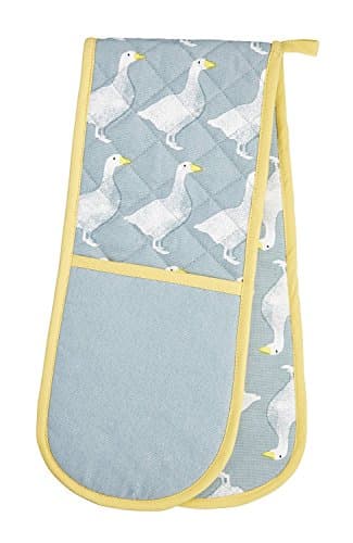 Image of KitchenCraft 1% Cotton 'Goose' Animal-Themed Double Oven Gloves, 86 x 18 cm (34" x 7") - Grey / White