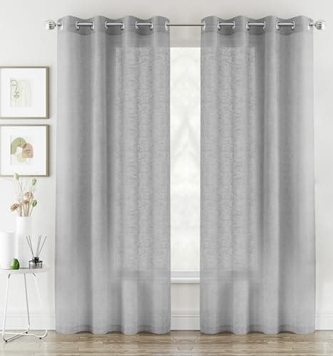 Image of Tyrone Textiles Pair of Crete Silver Linen Look Sheer Voile Panels 229 CM with Eyelet Header