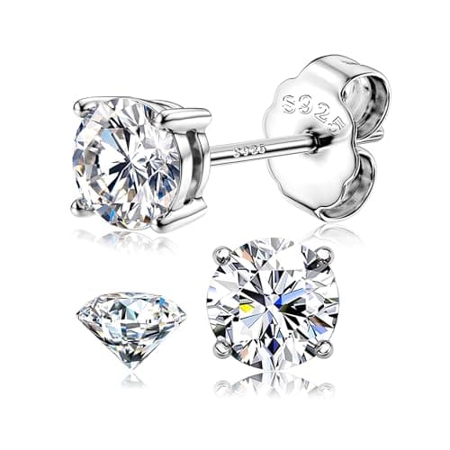 Image of Dochais Moissanite Stud Earrings for Women Men 925 Sterling Silver Earrings 18K White Gold Plated Earring Hypoallergenic Brilliant Round Cut D Color VVS1 Clarity Diamond Earring 4MM