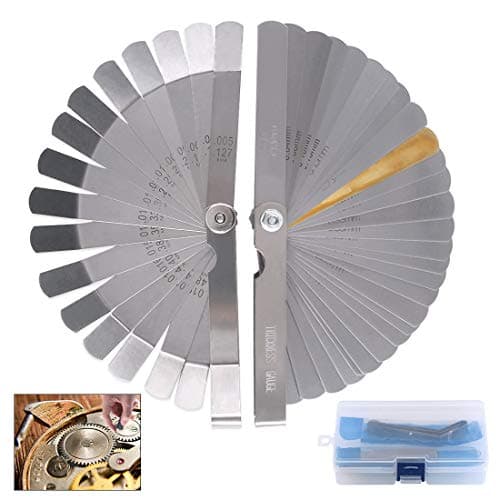 Image of Glarks 2 Pack Stainless Steel Feeler Gauge Set, 32 Blades 0.04-0.88 mm Dual Marked Metric and Imperial Gap Measuring Tool and 16 Blades Standard SAE and Metric Gap Width/Thickness Measuring Tool