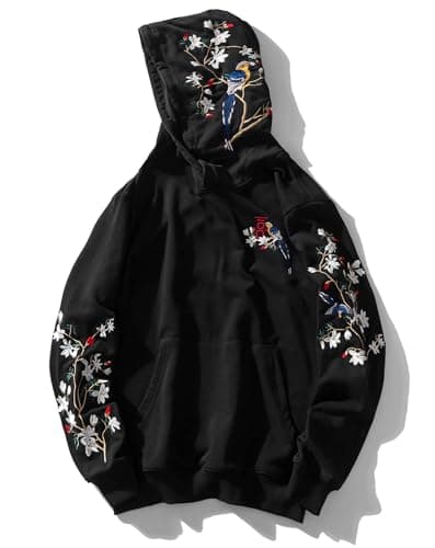 Image of Niepce Inc Japanese Streetwear Men's Dragon Embroidery Hoodie, Black-magpie, Medium