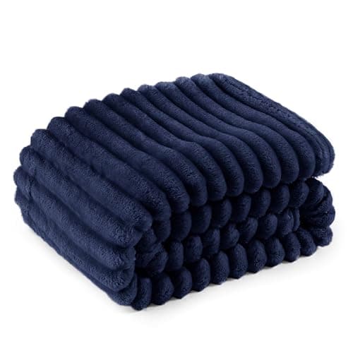 Image of Bedsure Fleece Throw Blanket for Bed - Fluffy Cosy Warm Blankets for Sofa, Soft Cute Double Size Throw Gifts for Women and Girls, Navy, 150x200 cm