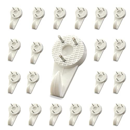 Image of fiXte® Medium 30mm (1.3/16 inch) White Nylon Non-Trace Hardwall Drywall Picture Hanger Hook - Pack of 20 Pieces