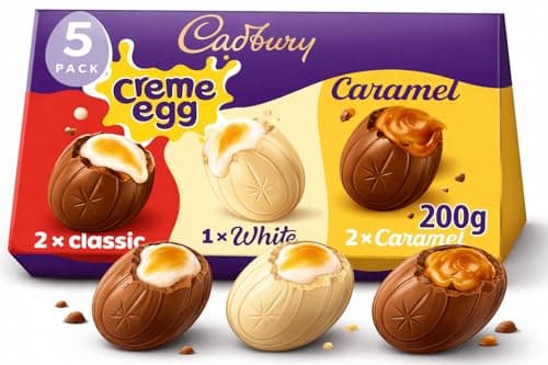 Image of 5 Pack Cadbury Creme Egg Selection Gift Pack 5x40g, 1 White Chocolate, 2 Caramel & 2 Classic, Easter Egg Hunt Perfect For Easter Egg Hunt School Offices Bulk