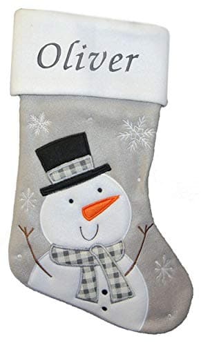Image of Kids Essentials Personalised Boys Girls Christmas Stocking Xmas Embroidered Novelty Stocking (Grey Snowman)