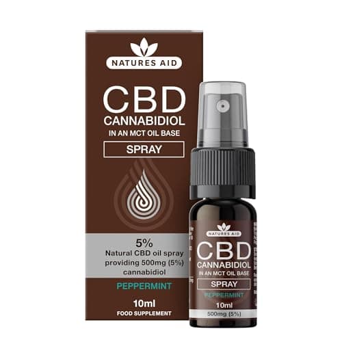 Image of Natures Aid CBD Oil 5% Spray 500mg - Supports Stress Sleep & Anxiety Relief - Natural Peppermint Flavour - High Potency Cannabidiol - Non-GMO, Vegan - Easy Dose Oral Spray - 10ml