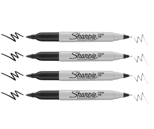 Image of Sharpie Twin Tip Permanent Markers, Black, 4 Pack | Fine & Ultra-Fine Points | Professional Stationery Items for Office Supplies | Quick-Drying Permanent Marker for Labels & Custom Art