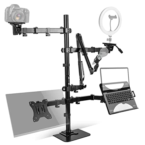 Image of Duronic Social Media Stand SMDM10, Microphone Boom Arm, Camera Bracket Tripod, Ring Light Holder, Laptop Stand and Monitor Stand, 5-in-1 Video/Voice Broadcast Rig - Black