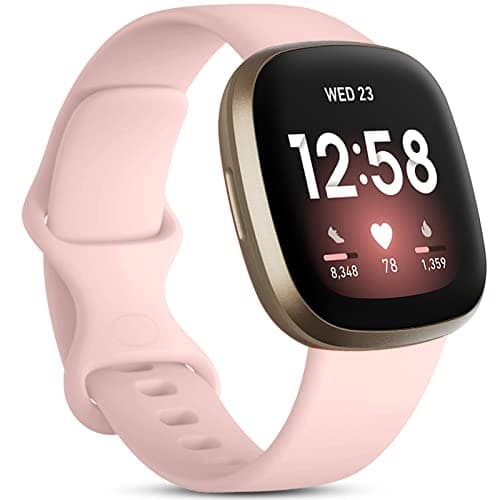 Image of Oielai Compatible for Fitbit Versa 4/Fitbit Versa 3/Fitbit Sense 2/Fitbit Sense Strap, Silicone Sport Soft Replacement Strap for Versa 4/Versa 3/Sense2/Sense Women Men, S Sandpink