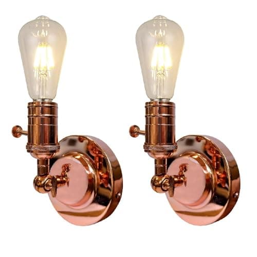 Image of Britalia 2 Pack | Copper Vintage Retro Wall Light | 150mm x 120mm | Industrial Up or Down Indoor Wall Fitting | 1 x ES E27 Lamp Required (Not Included) | Can Be Used as Semi Flush Ceiling Light