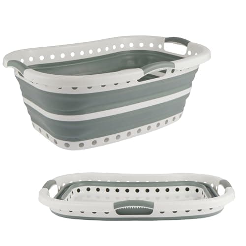 Image of Beldray LA072979GRNFEU7 Collapsible Laundry Basket - 37L Capacity, Non-Slip Handles, Curved Shape & Hip Hugger Design for Easy Storage and Easy Manoeuvrability, Dimensions 66 x 44 x 24 cm, Green