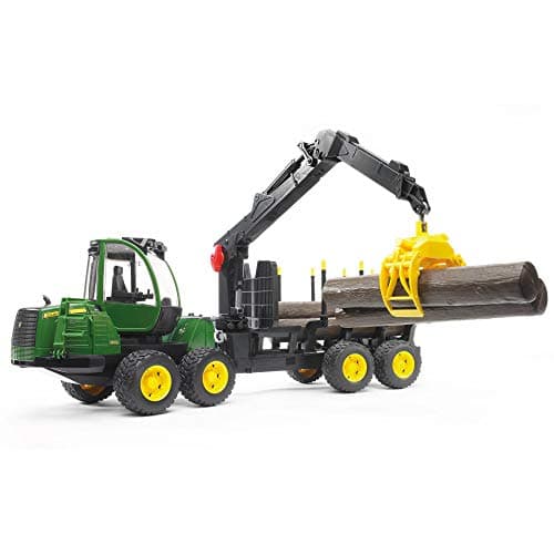 Image of Bruder John Deere tractor with Accessories– 1:16 Scale Forestry Forwarder; Removable Crane, Rotating Cab & Compatible bWorld Vehicles; Ages 3+