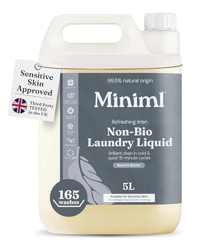Image of Miniml Eco Laundry Liquid Washing Detergent 5L Refill - Natural Non Bio Fresh Linen Scented Clothes and Fabric Softener for Machine or Delicate Hand Cleaning - 100% Vegan & Cruelty Free (165 Washes)