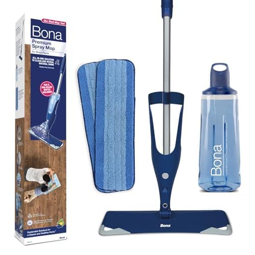 Image of Bona Premium Spray Mops for Floors, Wood, Incl. 1x Bona Wood Floor Cleaner Liquid Cartridge 850ml & 2x Microfibre Pads, Blue