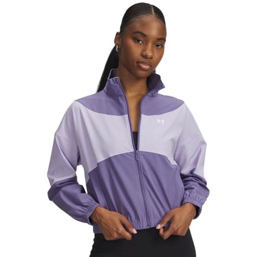 Image of Under Armour womens Rival Woven Jacket, (520) Purple Luxe / Purple Crest / White, S